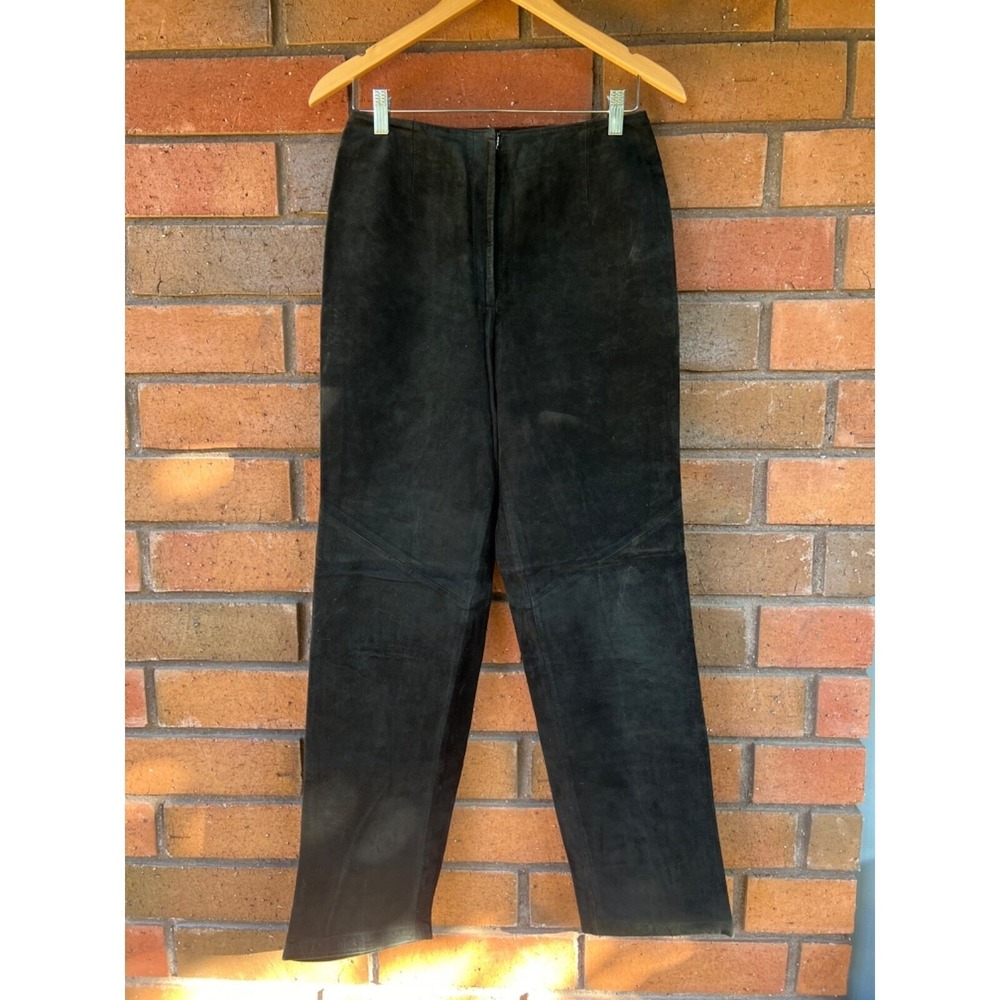 Yvonne Marie Suede Pant Leather High Rise Straight Leg 90s | Black | Size 8
